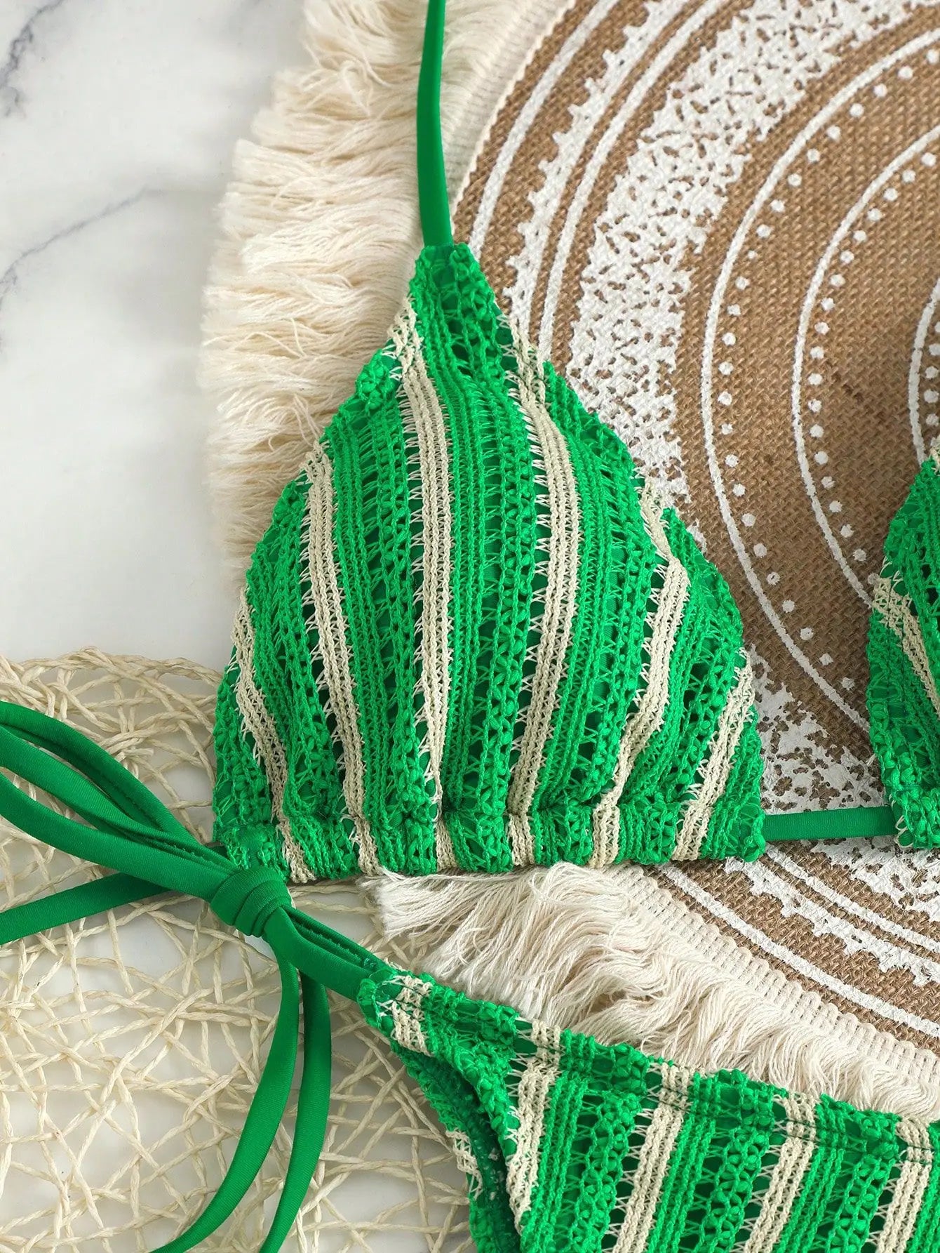 3PCS With Shorts Stripe Halter Fishnet Bikini Women Swimwear Female Swimsuit Three-pieces Bikini Set Bathing Suit Swim Beachwear