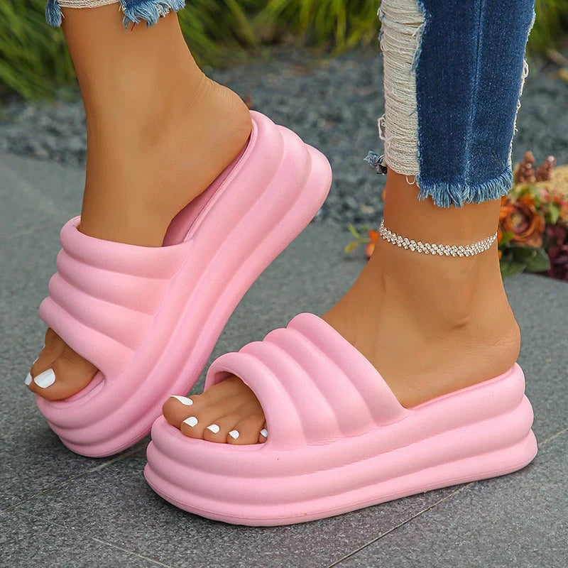 Chunky Platform Slippers for Women 2024 Summer Comfort Soft Sole Beach Shoes Slides Woman Thick Bottom Non-Slip Sandals Ladies