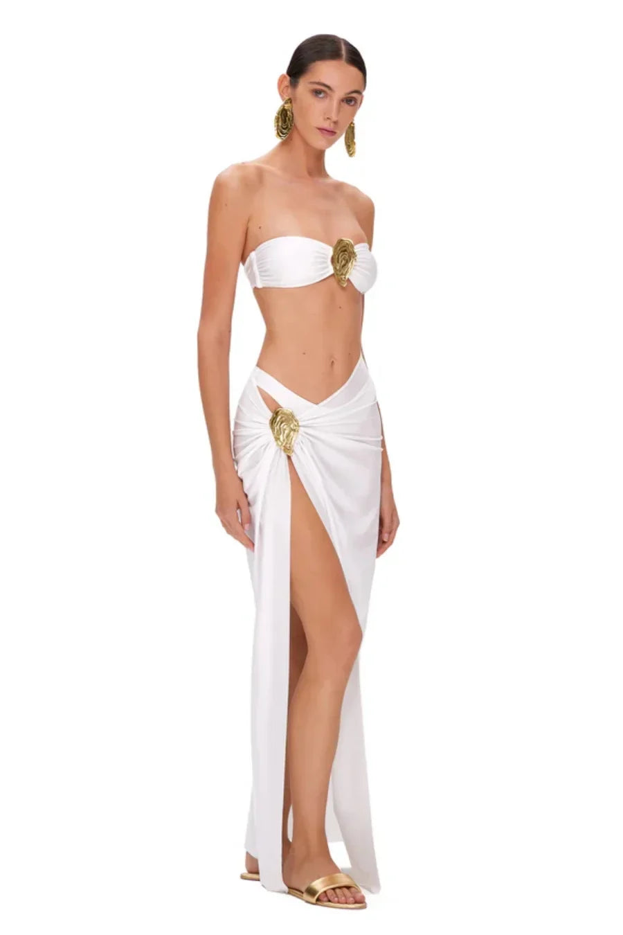 2025 New Sexy Tube Top Bikini set and Skirt Swimwear Women Metal Decoration Bodysuit Lace-up Bathing Suit Beachwear Biquini