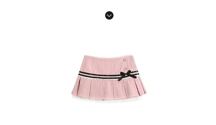 Striped Contrasting Color Bow Lace Splicing Pleated Skirt Women 2026 Summer American Style Low Waist  A-line Short Skirt UBFK
