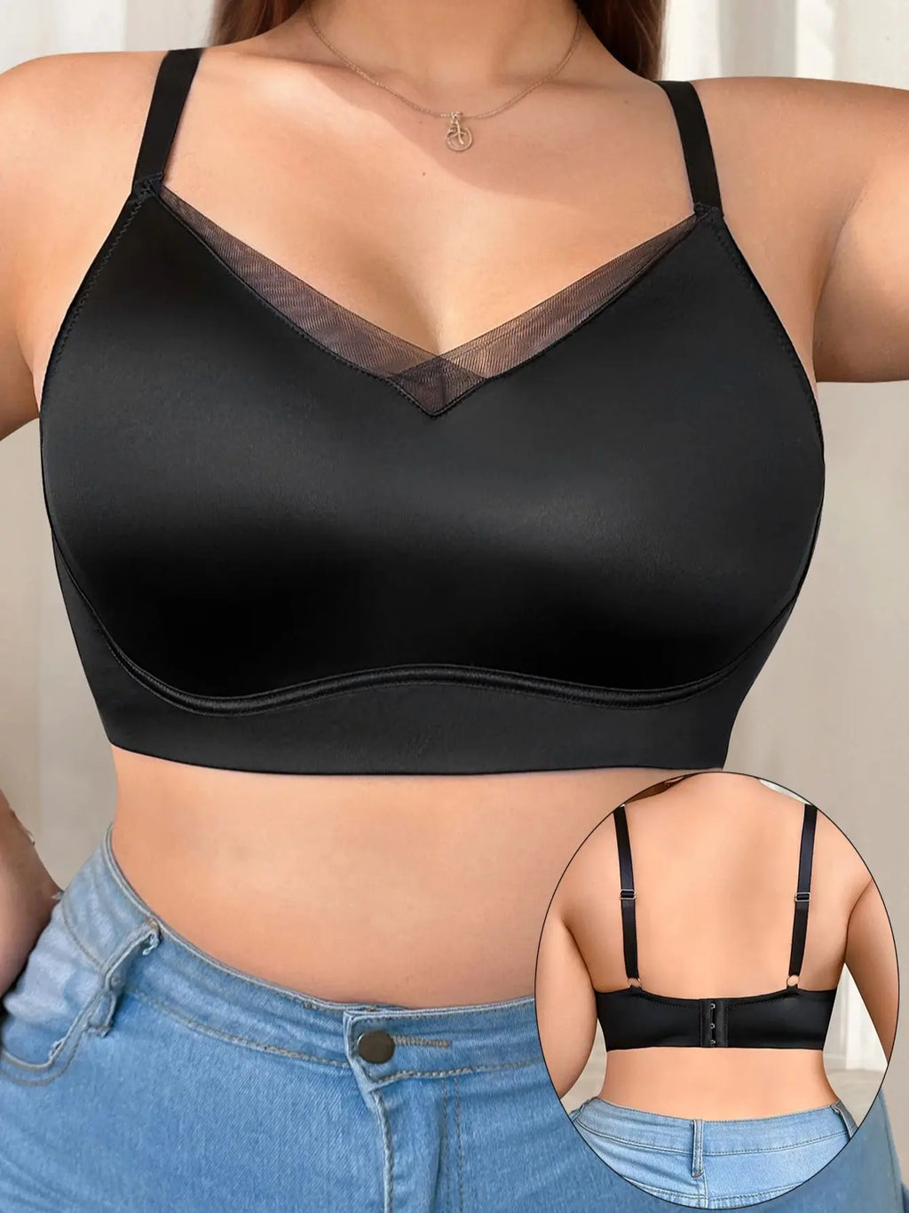 High quality plus size full cup black women's solid color underwear without steel ring sexy Lingerie MR3525