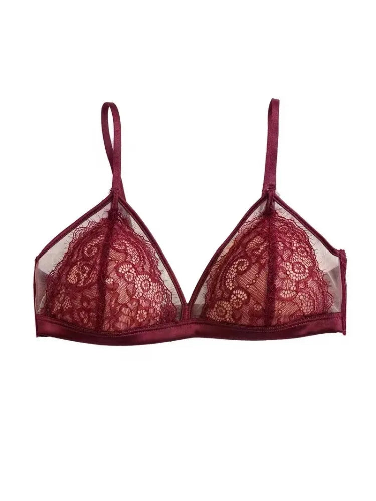 Sexy Red Lingerie for Women - MOYISU Spring Triangle Cup Bra Set, Thin Tight-Fit Bralette with French Lace (CA Sizing 4 Colors)
