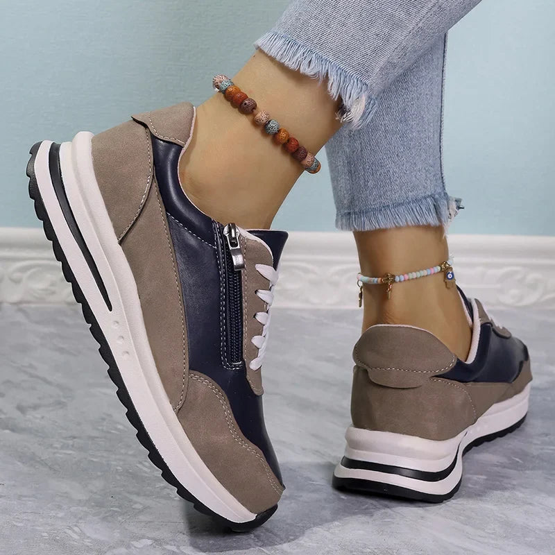 Fashion Lace Up Thick Bottom Sneakers for Women 2025 Zipper Decor Platform Sneakers Shoes Woman Non Slip Plus Size Sports Shoes