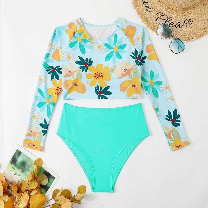 Sexy Swimsuit Bikini 2025 Women Long Sleeve Swimwear Surfing Two Piece Swimsuit Tankini Set Swimming Bathing Suit Beach Wear