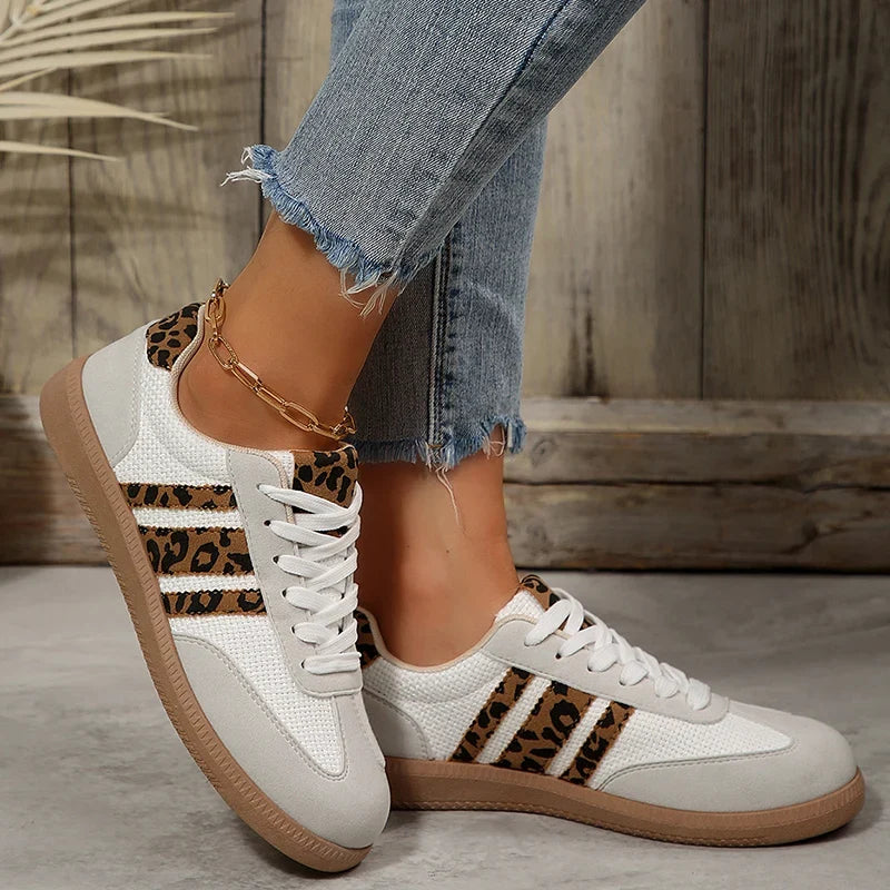 Plus Size 42 Leopard Print Flat Shoes Women Comfortable Breathable Flat Heels Sneakers Woman Non Slip Soft Sole Sports Shoes