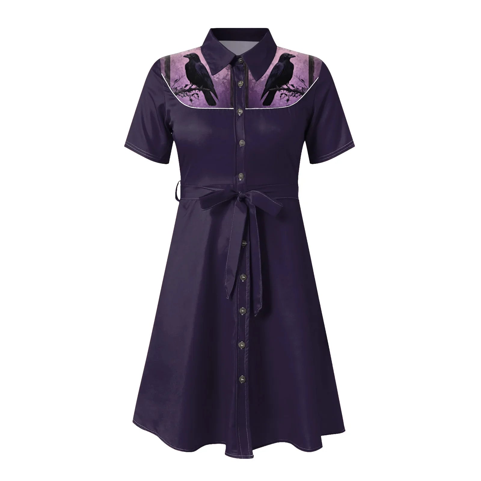 Western Cowgirl Printed Dress Halloween Cosplay Costume Summer Cowboy Button-Down Dress Short Sleeves 100% Cotton Sexy Dress