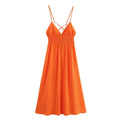 Foridol Orange Backless Tie Up Sexy Summer Women Dress V Neck A-line Beach Slip Dress 2025 Spaghetti Strap Party Midi Vestidos