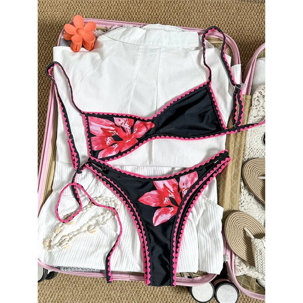 2026 Floral Flower Printed Bikini Women Swimwear Female Swimsuit Two-Pieces Bikini Set Brazilian Bather Bathing Suit Swim V8205