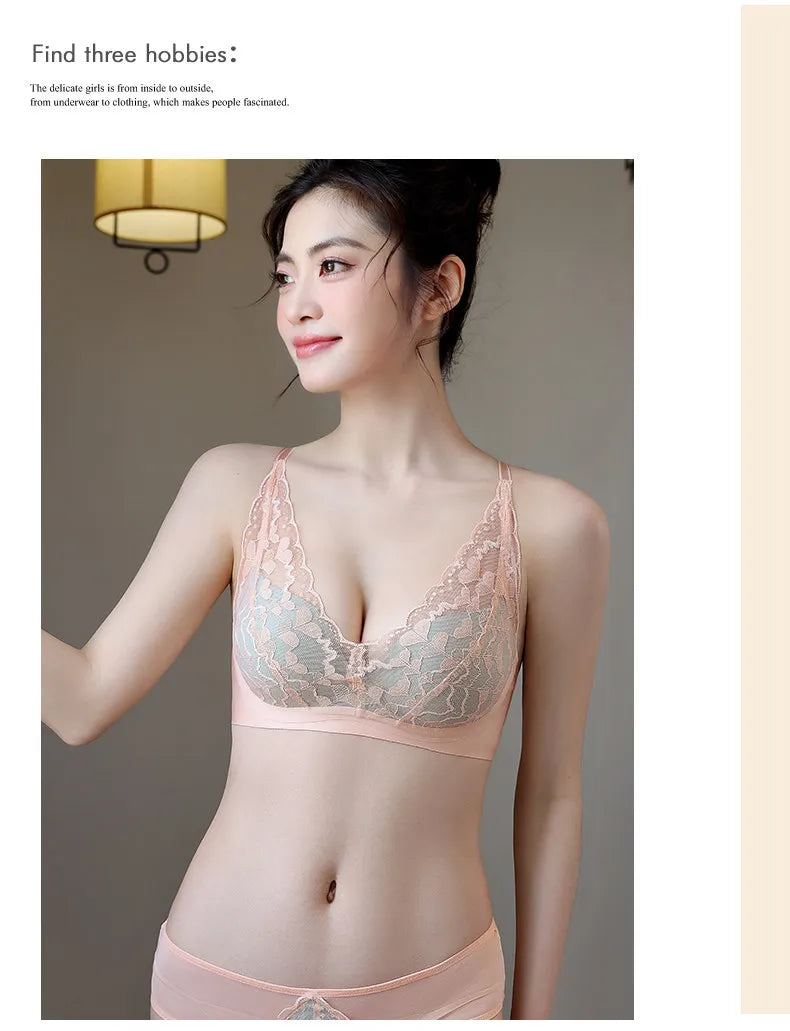 French Style Sexy Lace Underwear Set, Non-Padded Push Up Bra for Small Bust, Wirefree & Breathable, New Hot Bestseller MOYISU AB