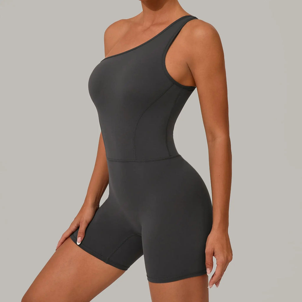 Summer One Shoulder Yoga Short Jumpsuit Women Sexy Cut Out Backless Scrunch Booty One Piece Suit Gym Workout Fitness Clothes