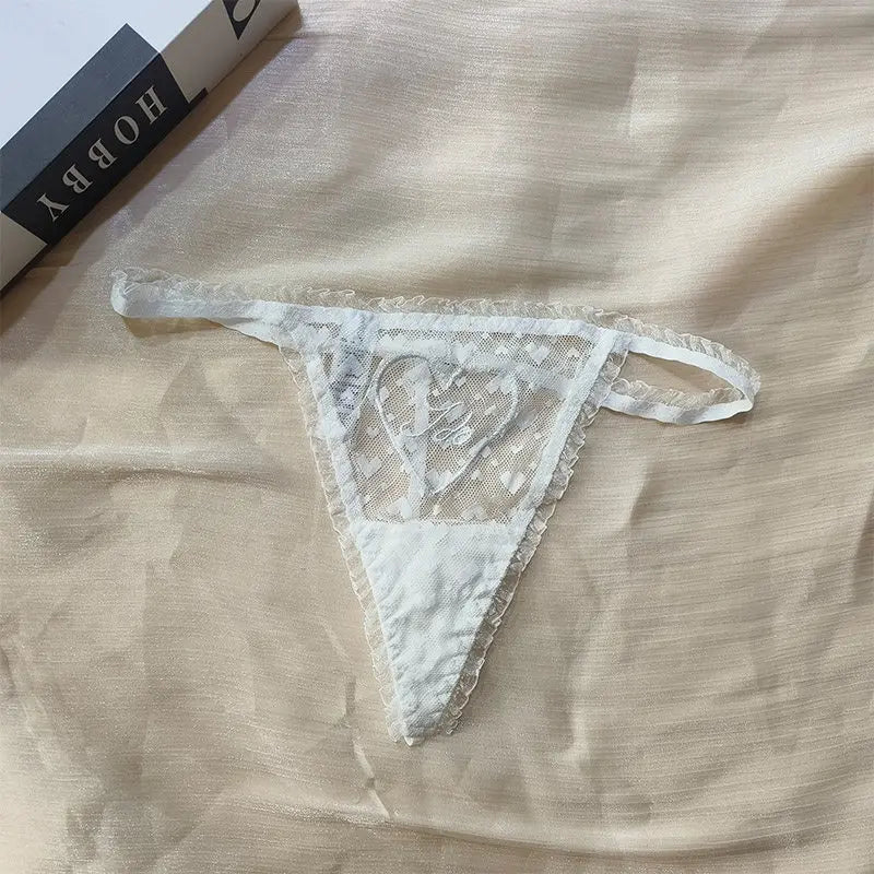 Embroidery Heart Sexy Girls Panties Women Briefs Thong Lace G String Underwear Thin Transparent Low Waist Female Lingerie