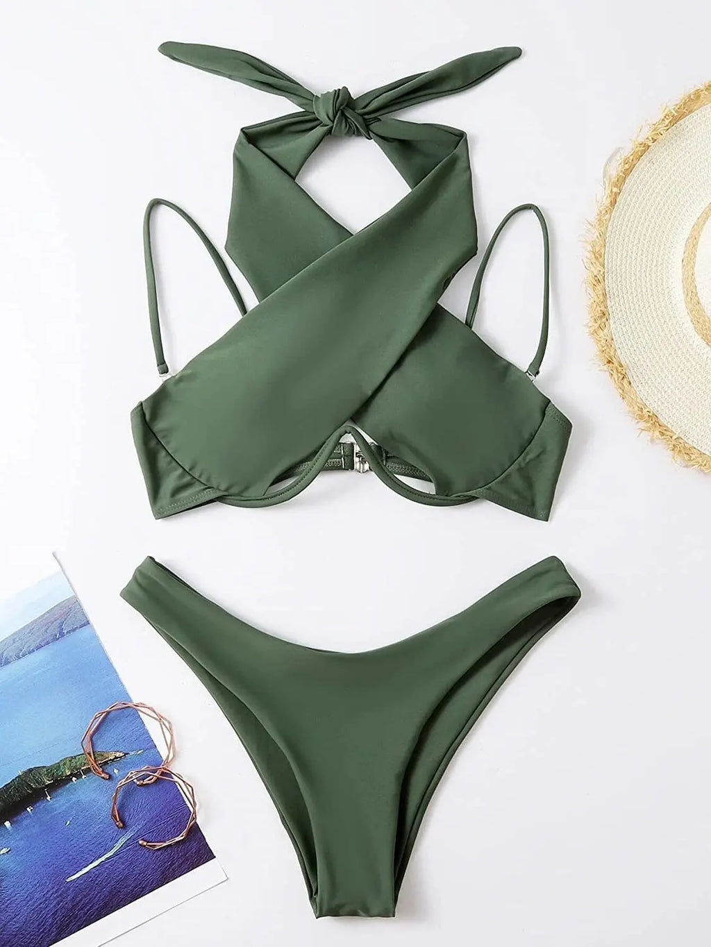 Cross Halter Underwire Bikini 2026 Women Swimsuit Solid Push Up Swimwear Female Bathers Bathing Swimming Suit Summer Beachwear