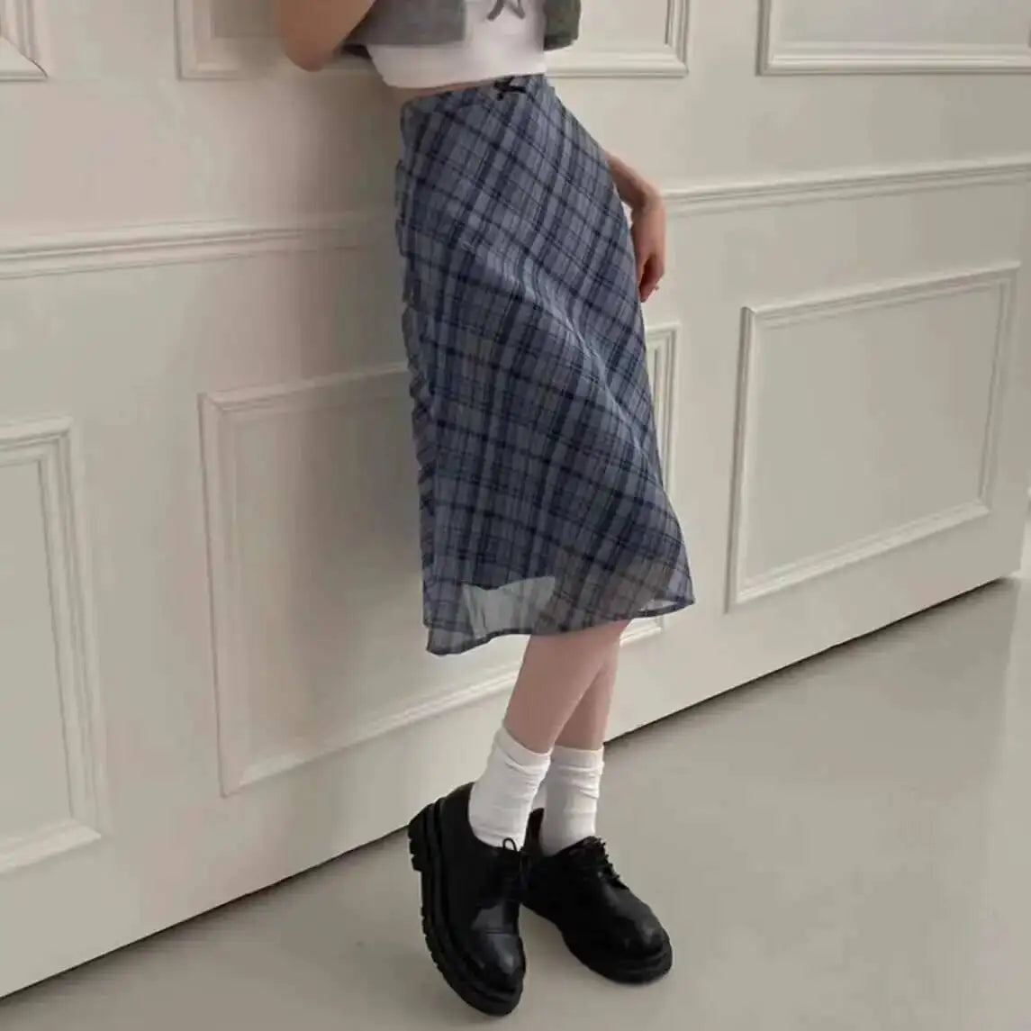 Sweet Skirts Chic Plaid Mini Skirt High Waist A-Line Korean Sle Commute Spring New Arrival Women's Fashion Mid-Length Skirts I3G