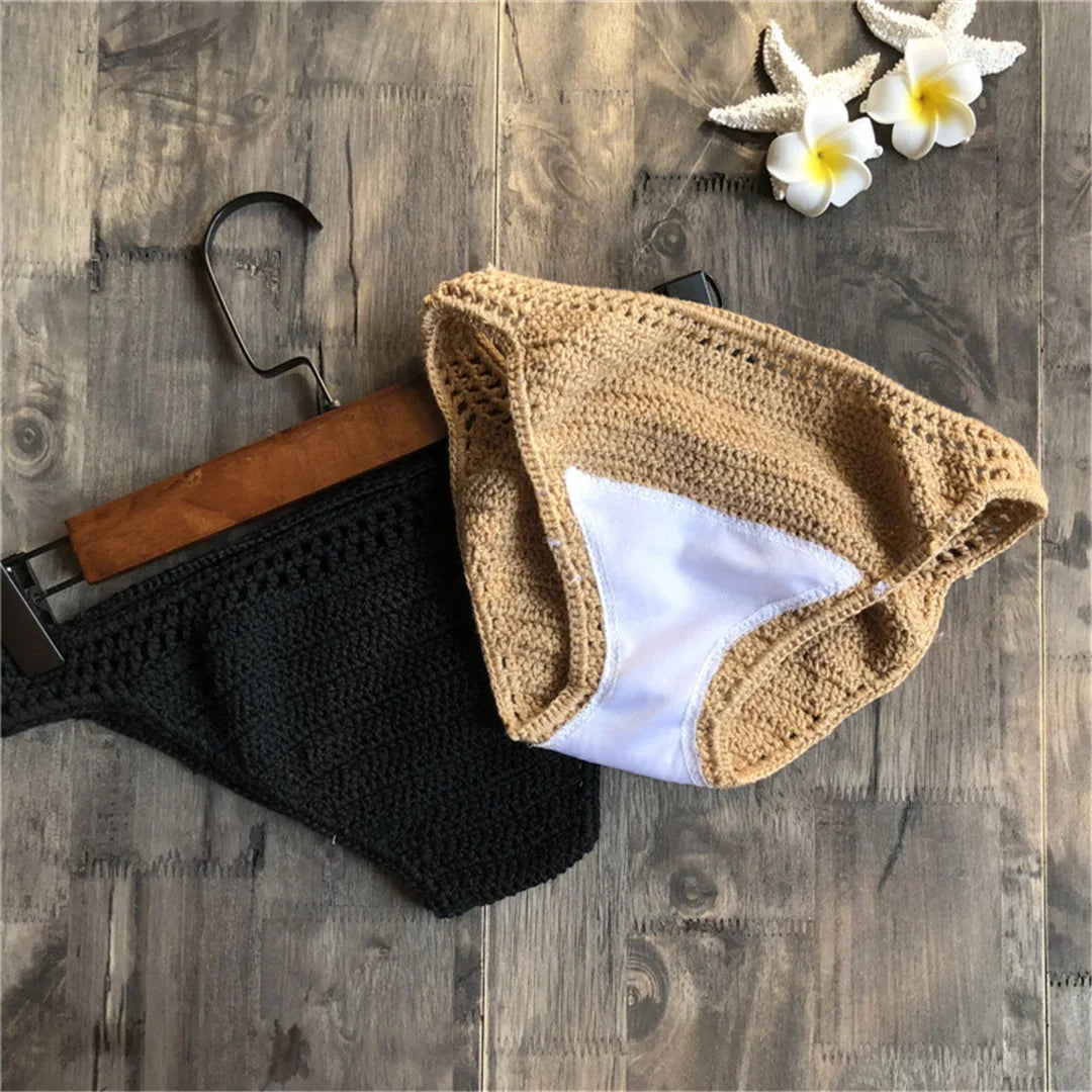 S - XL 9 Colors Crochet Knitted Bikini Bottom Swim Brief Women Swimwear Female Bather Brazilian Tanga Panties Underwear V4195