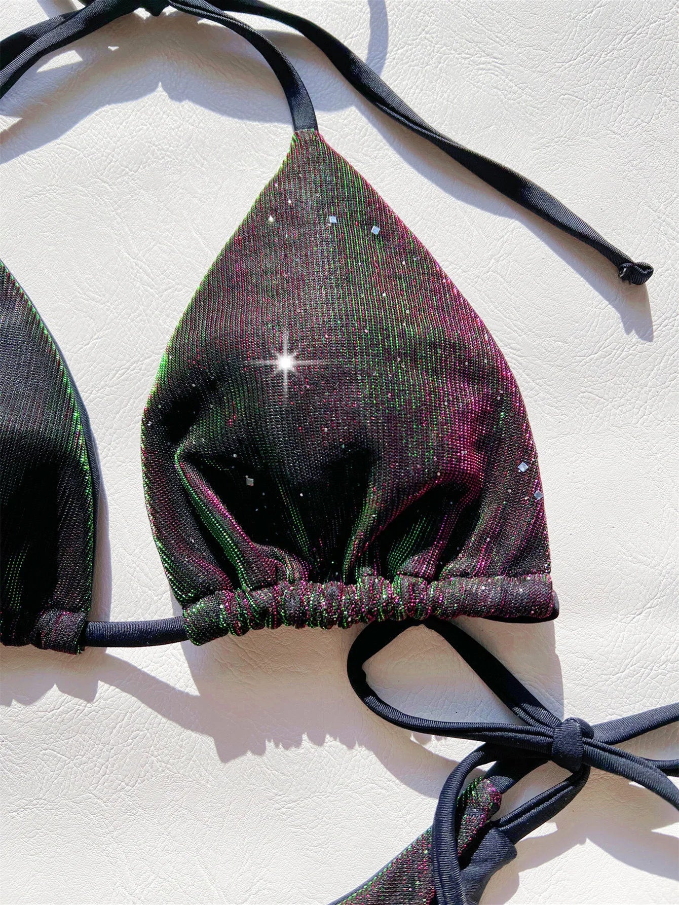 sexy giltter gradient purple string micro halter bikinis sets two pieces 2024 women thong tie swimsuit bathing suit swimwear