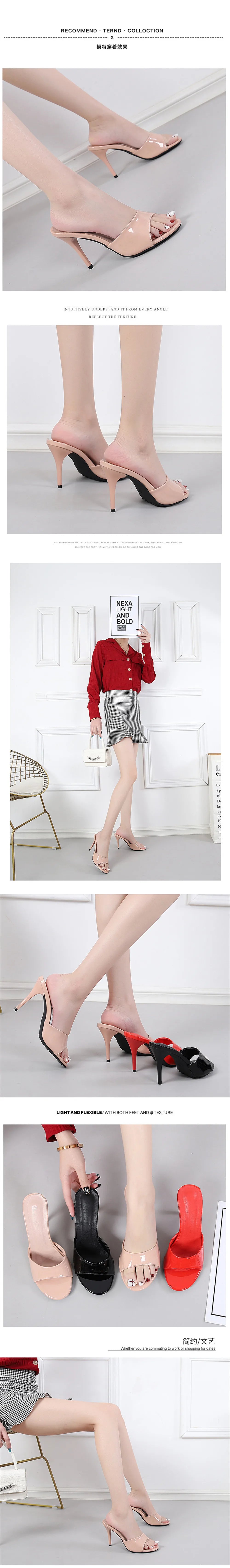 2025 Brand Design Red High Heels Outdoor Slipper Slides Sandals Women Elegant Black Open Toe Summer Nude Mules Shoes Big Size 43
