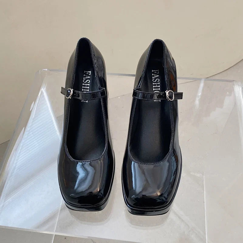Patent Leather High Heel Mary Jane Shoes Women Elelgant Buckle Strap Platform Pumps Woman Chunky Heels Punk Lolita Shoes Female