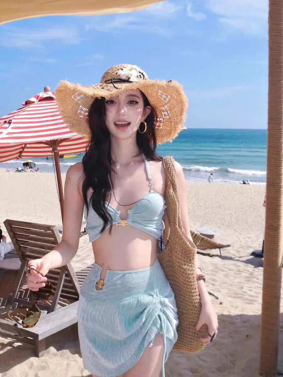 New Sexy Bikini Swimsuit for Women, Covering Flesh and Slimming, High-end Feeling, Spicy Girl Beach Vacation Three Piece Set