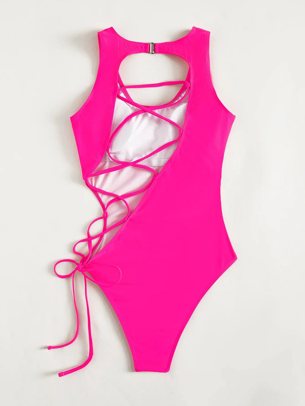 2026 Print Lace Up Back Swimsuit One Piece Solid Swimwear Women Bathing Swimming Suit Female Padded Summer Beachwear Bodysuit