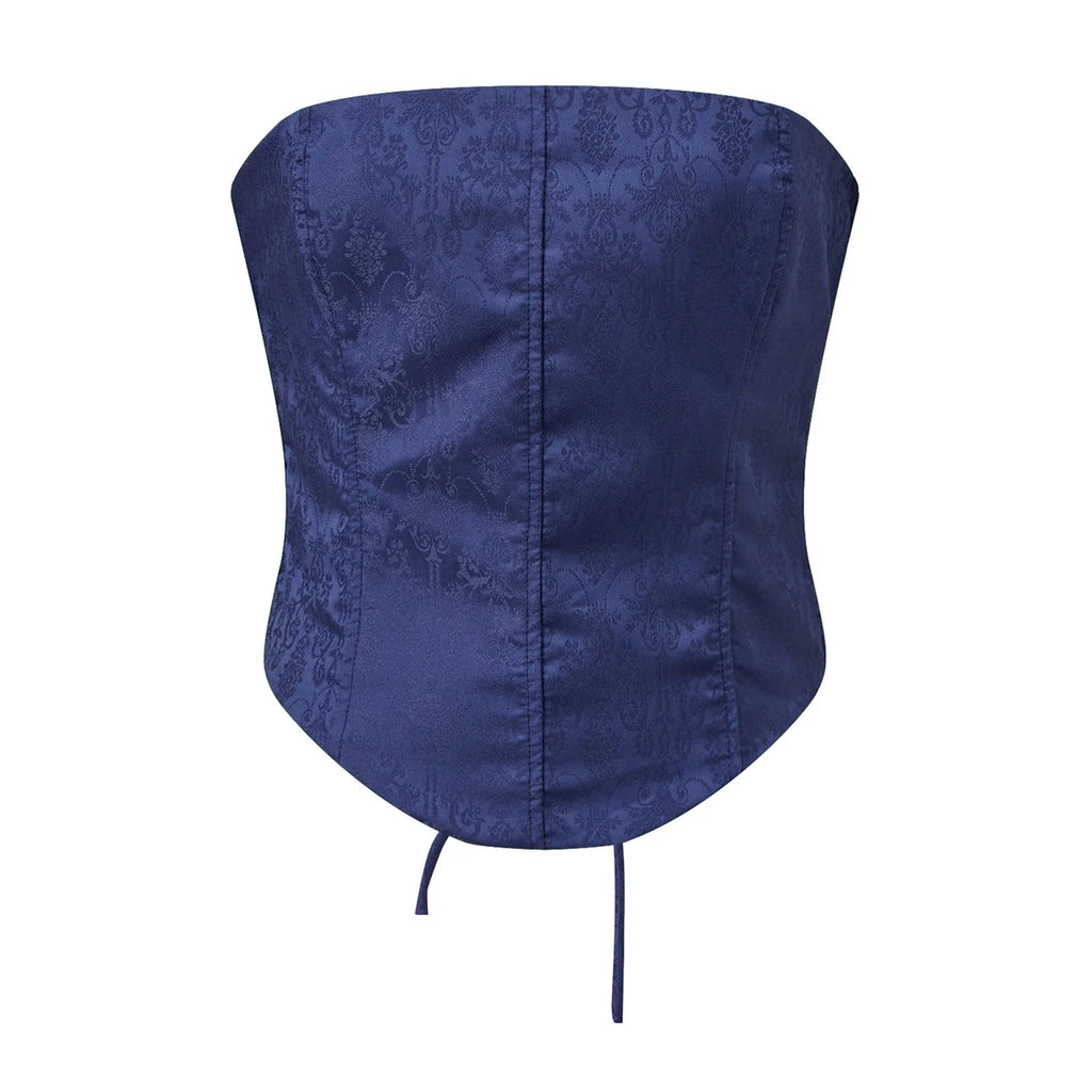 Women Summer Back Bandage Tube Top Sleeveless Strapless Backless Vest Flower Summer Ladies Bustier for Club Party