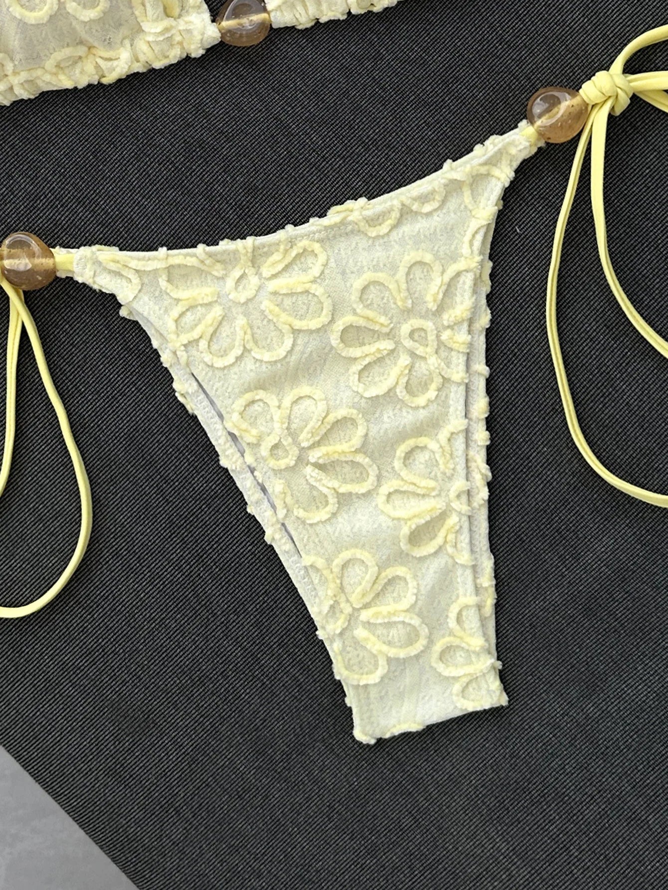 Sexy Yellow 3D Flower Micro Bikini 2026 Women Hole Out Stone Strap Push Up Bra Thong Swimsuit Holiday Bathing Suit Swimwear