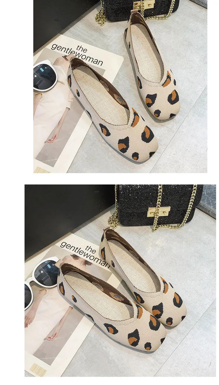 Spring and Autumn Flat Shoes Fashion Leisure Women's Flat Shoes Square Toe Knitting Elastic Comfortable Slip-on Boutique Shoes