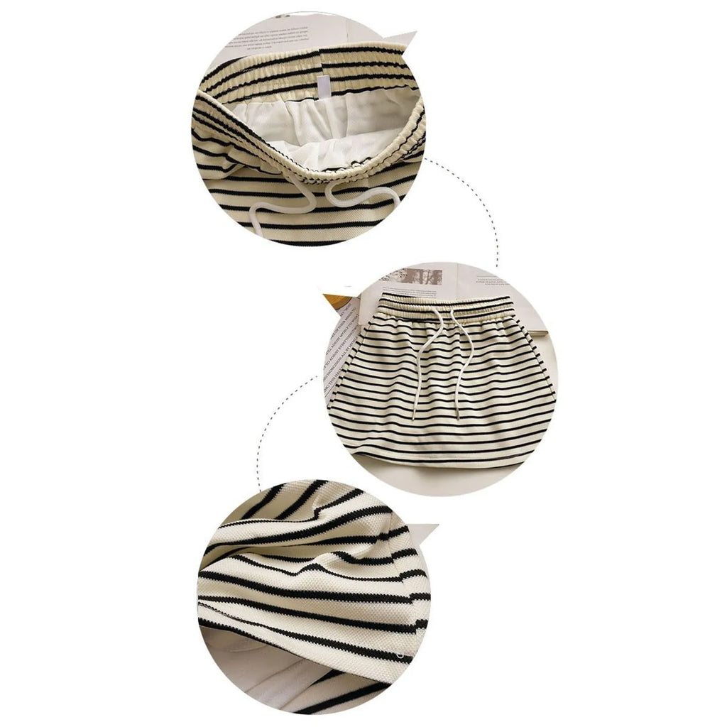 Women's Black White Striped Mini Skirt Drawstring Elastic High Waisted Sports Skirt Summer New Korean Style Sports Skirts 2026