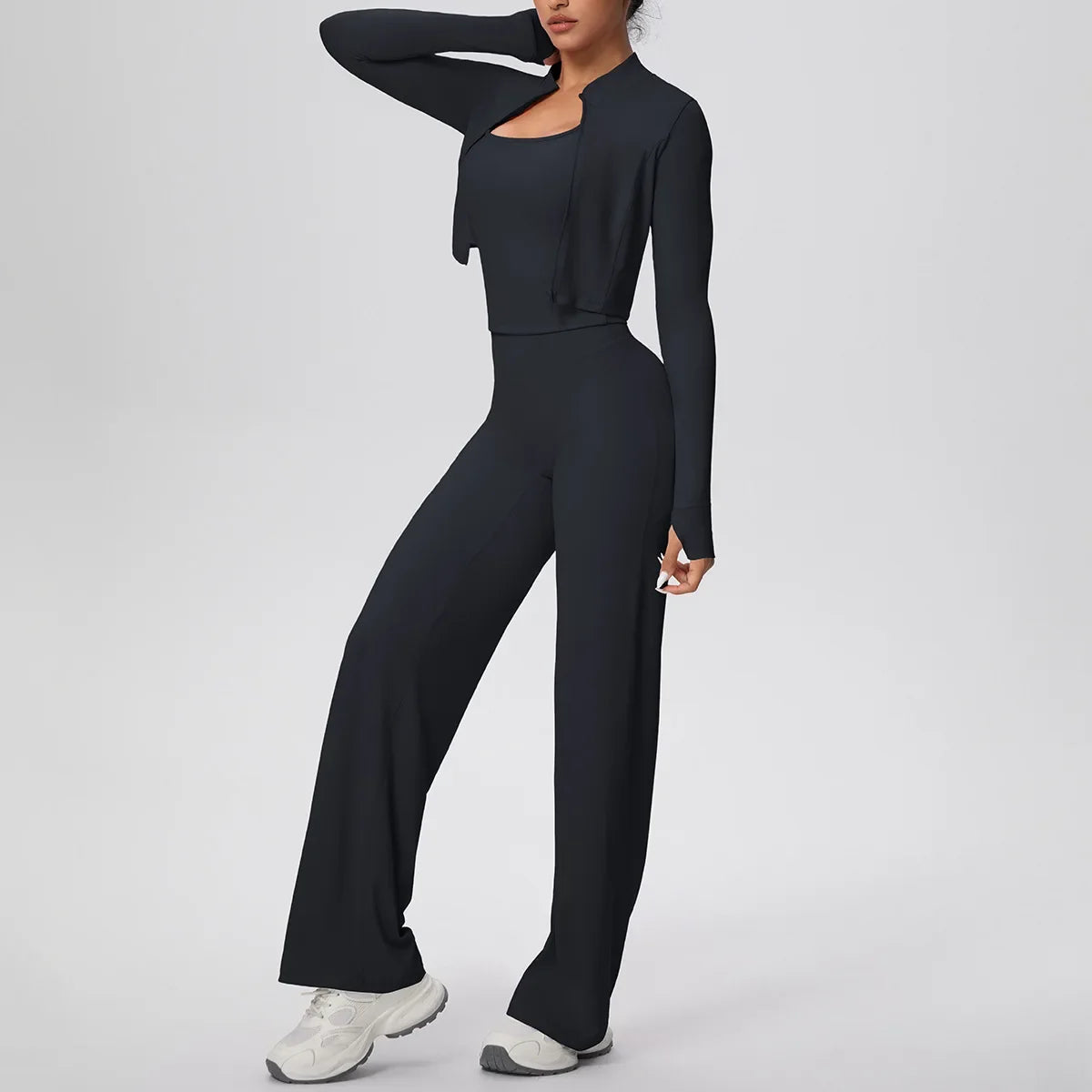 Yoga Set 3PCS Women Workout Sets Sportswear Gym Clothing Fitness zipper Long Sleeve High Waist Leggings Sports Suits Yoga Suit