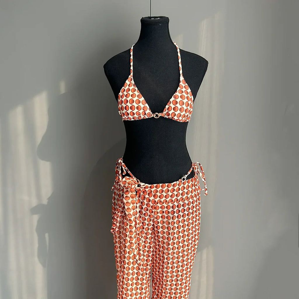 New Summer Sexy 3 Pieces Suit Swimwear Women's Micro Bikini Set with Long Pants Cover Up Beachwear Backless Bathing Suit Holiday