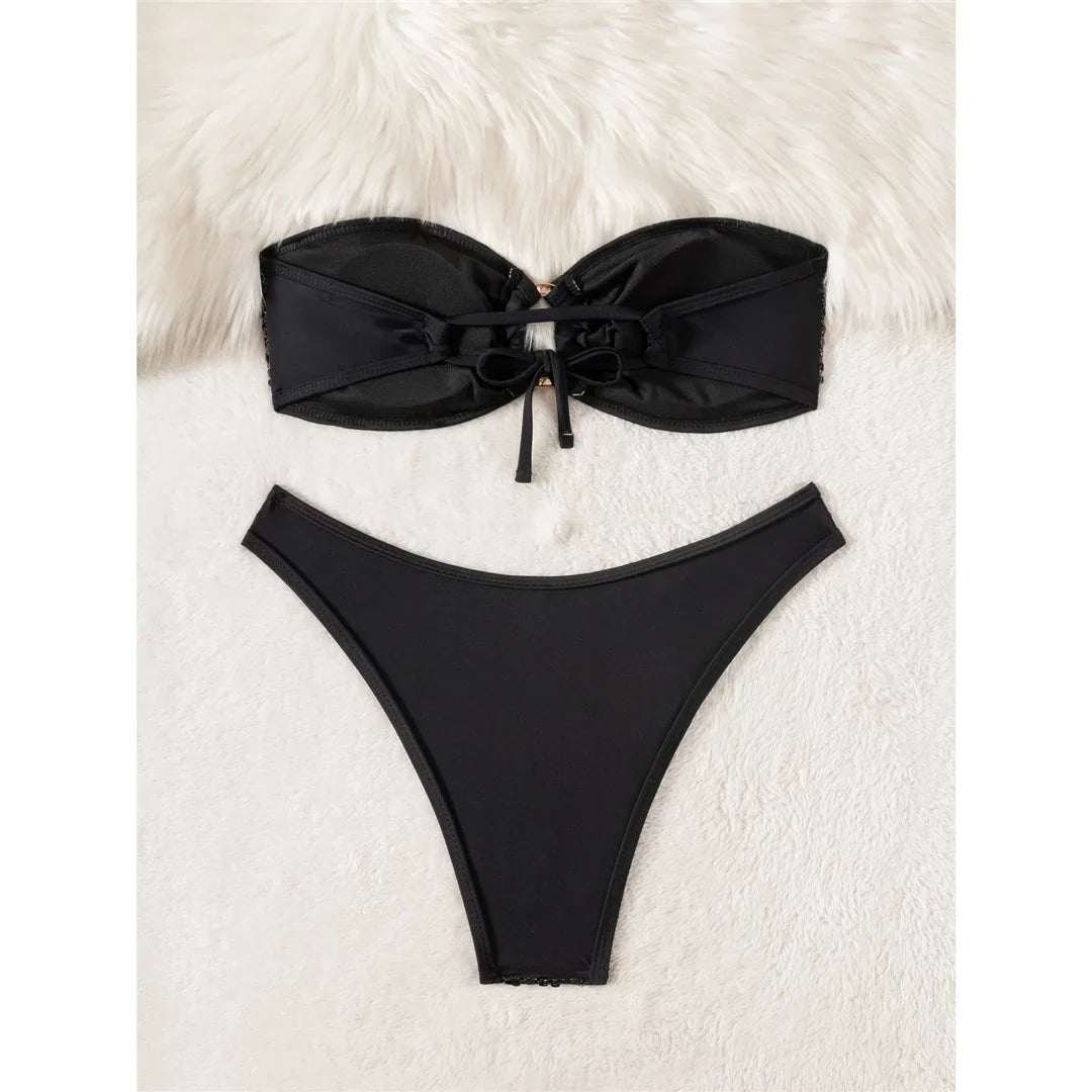 Sequins Shiny Bling Bandeau Bikini Female Swimsuit Women Swimwear Two-pieces Bikini set Brazilian Bather Bathing Suit Swim K7311