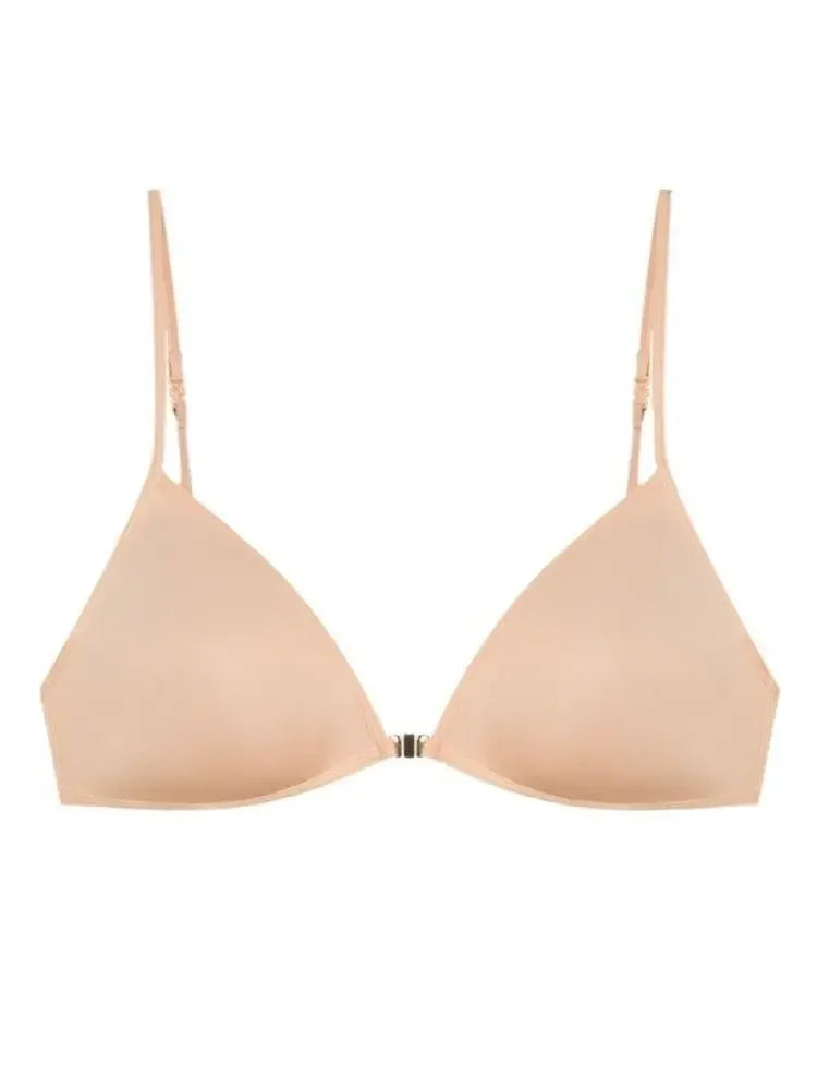 MOYISU French Style Triangle Bra Thin Strap Halter Neck Invisible Front Fastening Elegant Wireless Bralette Sophisticated AB Cup