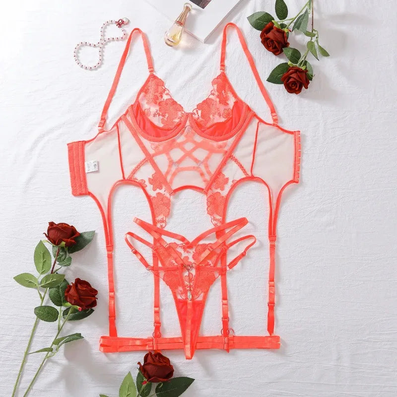 Toucheart Neon Ensemble Sexy Lingеrie Set Tulle Underwear Uncensored Fantasy Set Sheer Lace Garters Fancy Kit Underwear Suit New