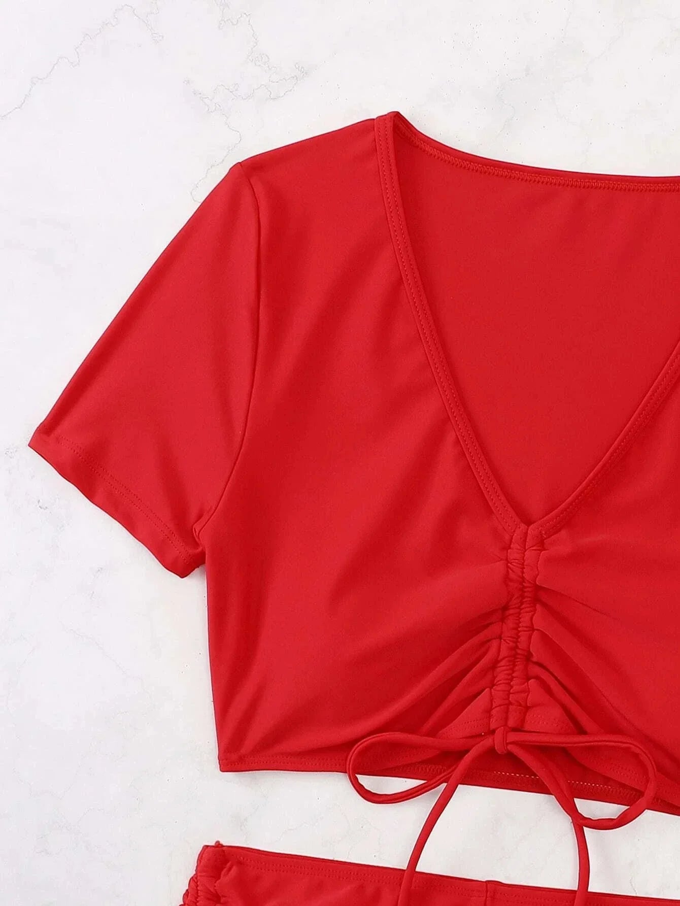 2026 Plain Drawstring Two Pieces Women Swimsuit Solid Sexy Swimwear Female Bathers Bathing Swimming Suit Summer Beachwear
