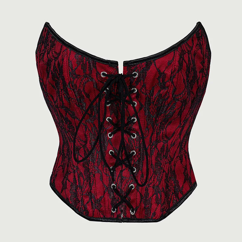 Corset Top Thin Without Lace Deep Red Body Shaping Chest Support Waist Tie Waist Tightening Corset Casaul Pure Desire Style Y43R