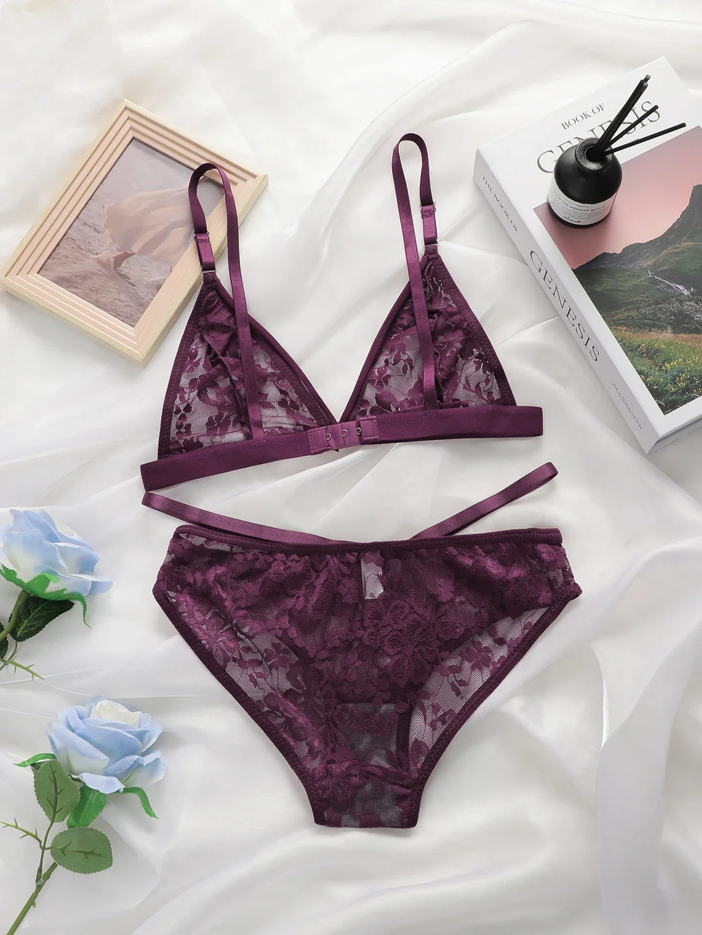 Women's Ultra-thin Lace Lingerie Two-piece Floral Lingerie Sexy Lingerie No Steel Hoop Push Up Bra A322