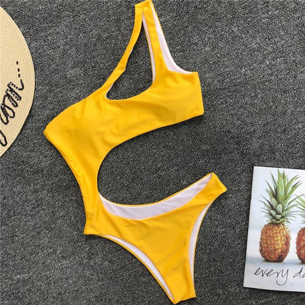 2026 Asymmetric One Shoulder Women Swimwear One Piece Swimsuit Female Monokini Bather High Cut Out Bathing Suit Swim Bodysuit