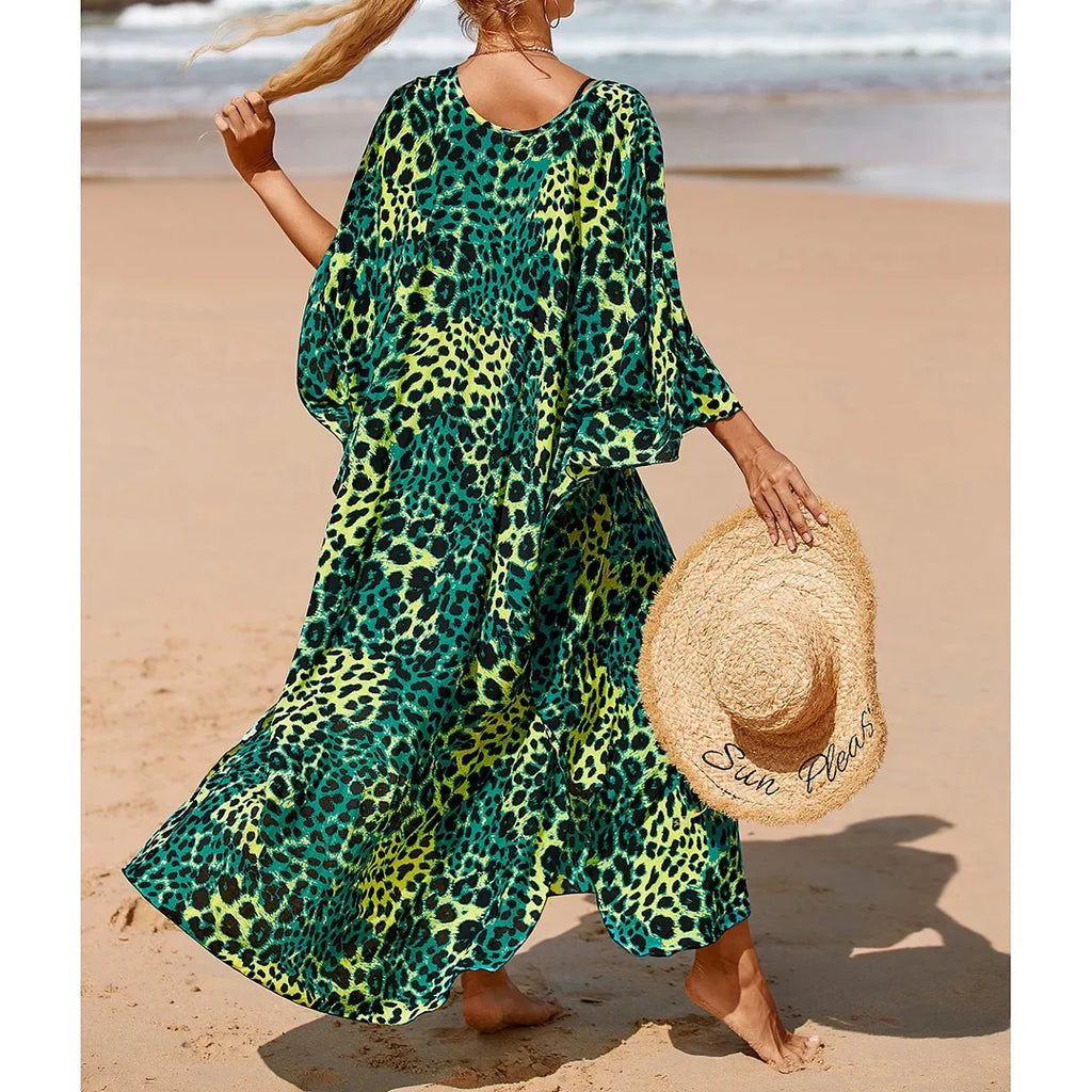 Sexy Zebra Printed V Neck Tunic Beach Cover Up Cover-ups Beach Dress Beach Wear Beachwear Beach Long Dress Female Women V4159