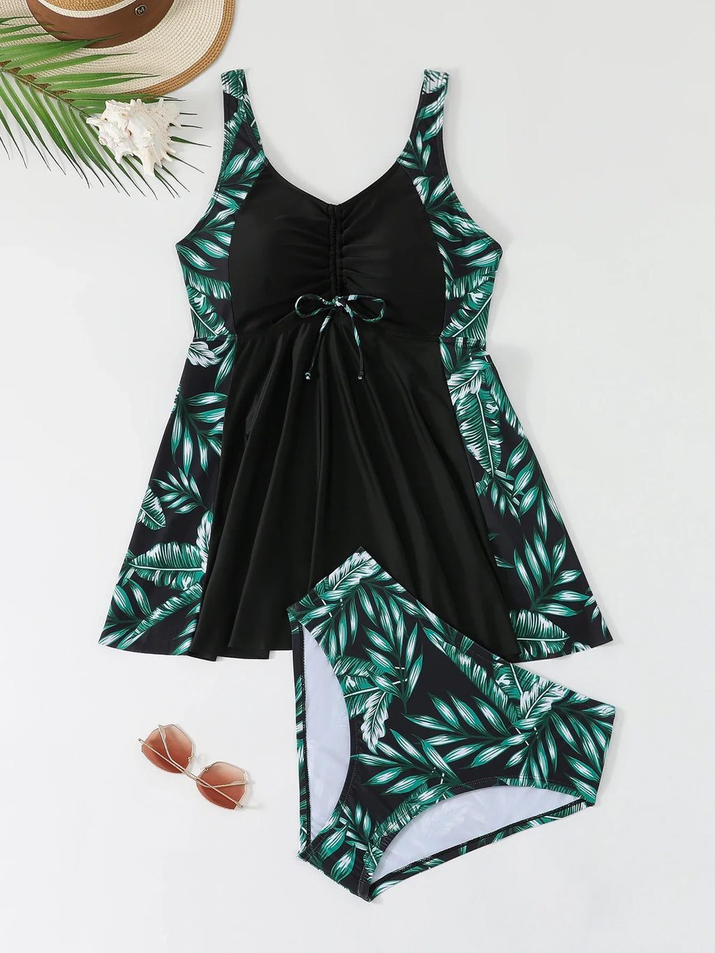 Strappy Printed Tankini 2026 Large Plus Size Swimsuit Women Beach Dress Swimwear Female Bathers Bathing Swimming Swim Suit 4XL