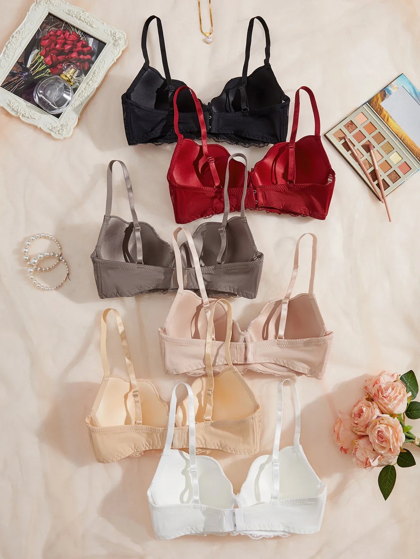 3, 6Pcs Elegant Bow Women's Underwear Set Lace Spliced Push up Bras French Soft Women's Bra Lingerie Underwear