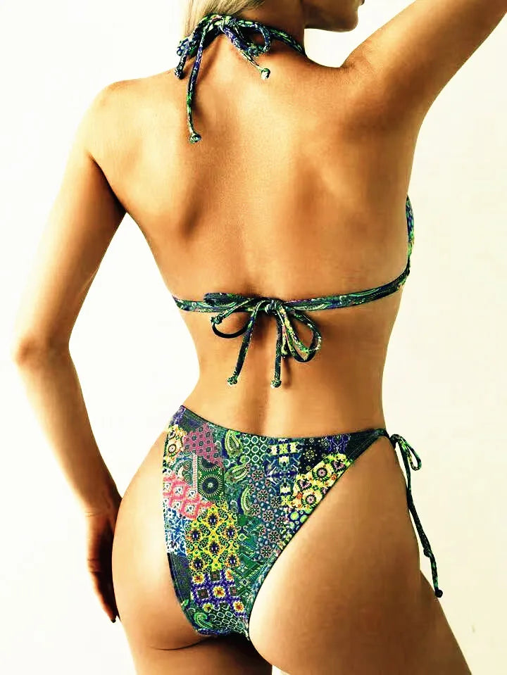 2026 String Triangle Printed Bikini Women Sexy Swimwear Female Halter Swimsuit Solid Bathers Bathing Swimming Swim Suit Beach