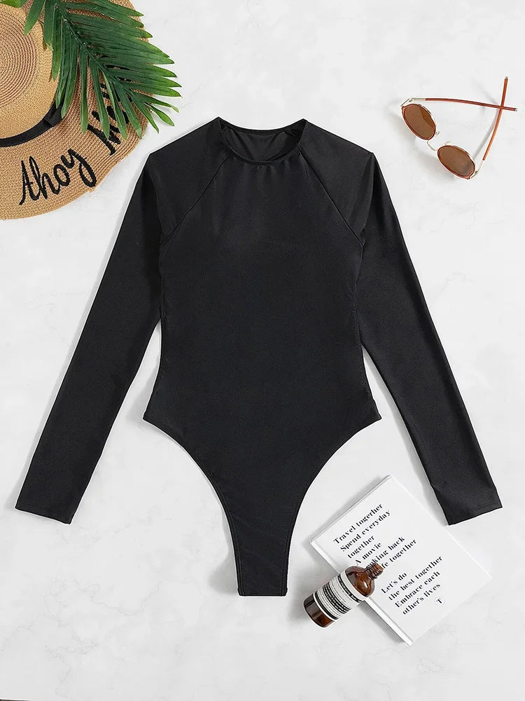 New Long Sleeve G String Diamond Bikini Female Backless Swimwear One Piece Swimsuit Women Monokini Sexy Bather Bathing Suit Swim
