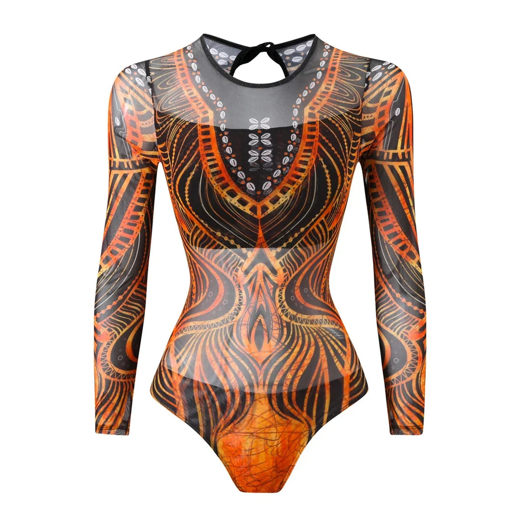 S - XXL New Printed Long Sleeve With Pants Women Swimwear One Piece Swimsuit Female Floral Padded Bather Bathing Suit Swim V7176