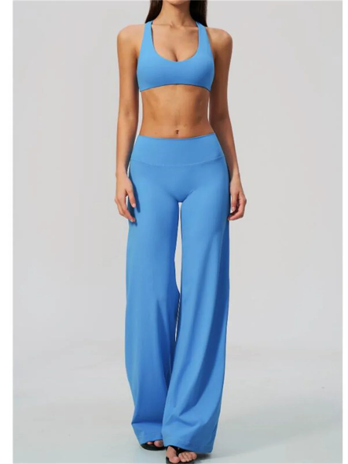 Summer 2 Piece Yoga Sets Women Tight Back Cross Sports Bra High Waist Peach Hip Wide Leg Pants Gym Running Fitness Workout Suits