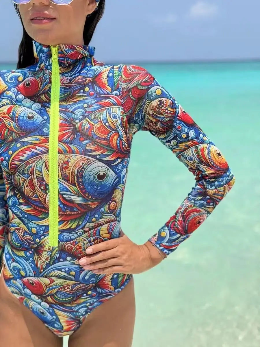 Long Sleeve One Piece Swimsuit 2026 Sexy Swimwear Women Surf Swim Suit Push Up Bathing Suit Beachwear Monokini Bath Suits
