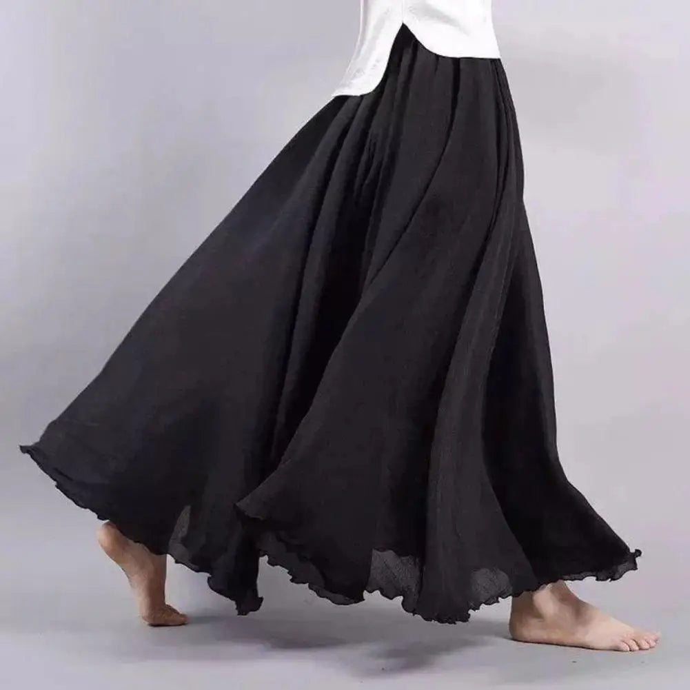 Maxi Skirt Double Layer Women Skirt A-Line Loose Fit Elastic Waist Solid Color Design Flowy Skirt Spring Summer Casual Wear