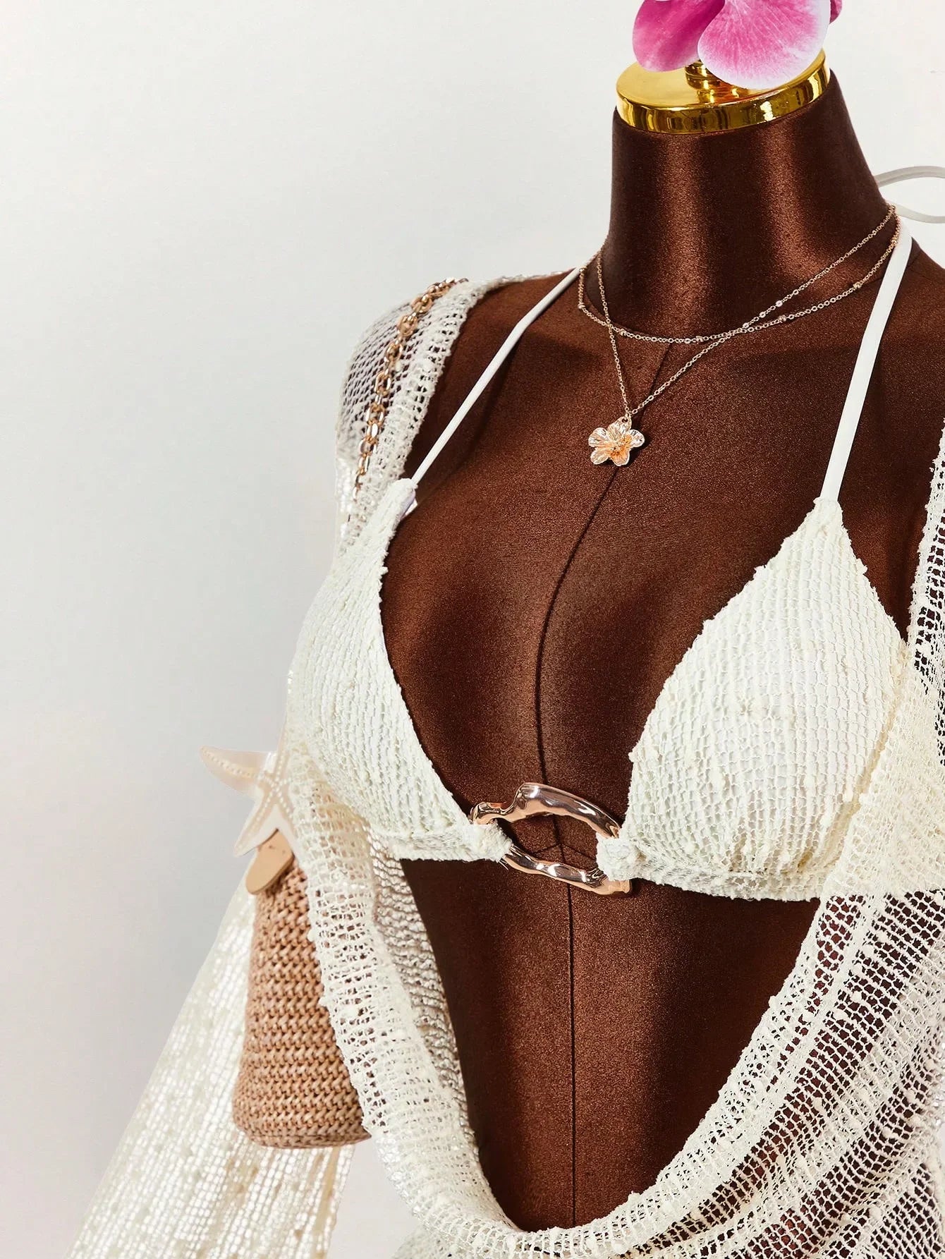 Sexy Metal Buckle Push Up Bikini Set 2026 Women Hollow Out Mesh Long Sleeve Cover Up 3 Piece Swimsuit Pool Bathing Suit Swimwear