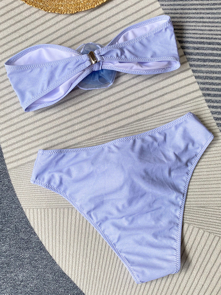 3D Flowers Striped Bikinis Strapless Bandeau Bikini 2025 Female Swimsuit Women Swimwear Two-pieces Bikini Set Bathing Suit Swim