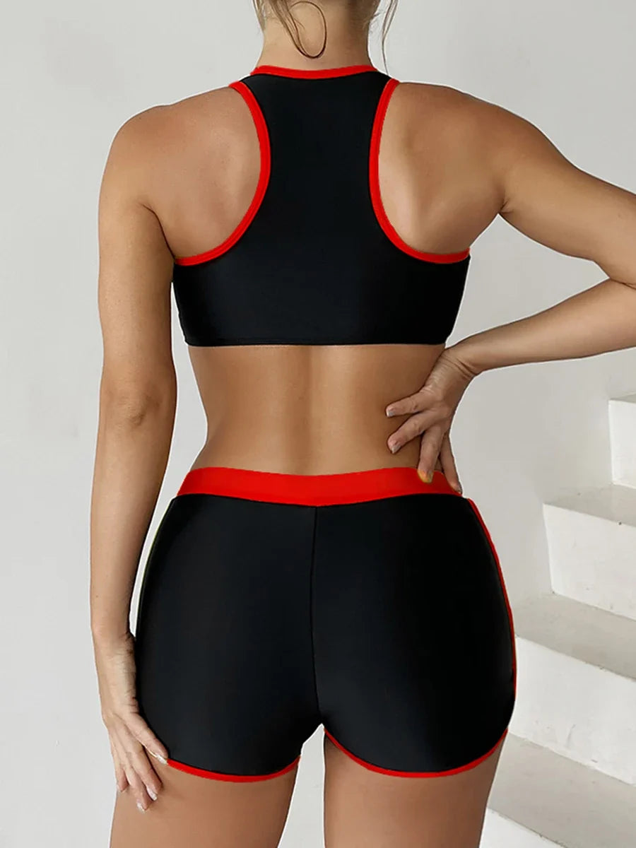 2026 Zipper Bikini Set Two Piece Swimsuit Women With Shorts Sports Swimwear Female Bathing Swimming Suit Beach Wear Summer