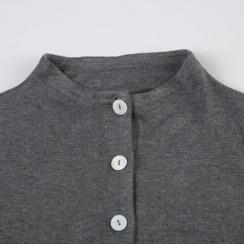 Women's Summer Casual Slim Fit Basic Tops Short Sleeve Round Neck Solid Color Button Up T-shirts
