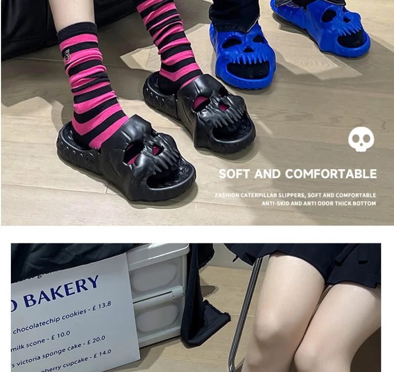 New Personalized Skull Design Men Slippers 2024 Summer Outdoor Fun Slides Thick Bottom of Beach Non-slip Leisure Women Sandals
